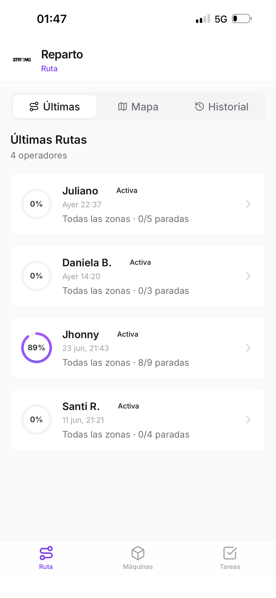 Live routes & operators