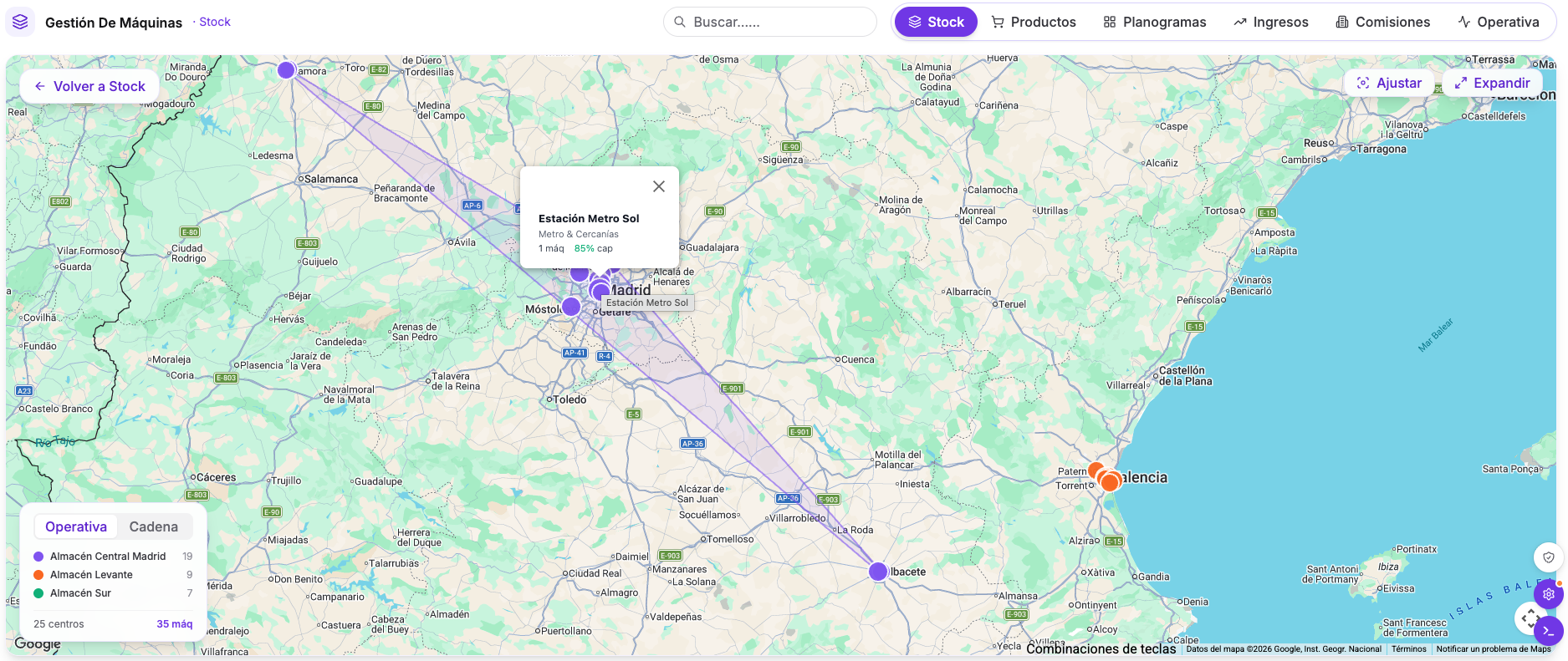 Routes and warehouses, optimized on the map